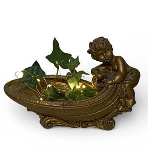 Vintage Bronze -tone cherub dish with ornate detailing. 1965 Universal Statuary